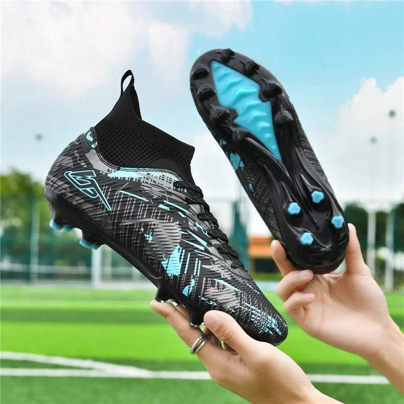 Botas de futebol para homens profissional alta superior anti deslizamento sapatos esportivos relvado artificial neutro respirável sapatos de treinamento para homem